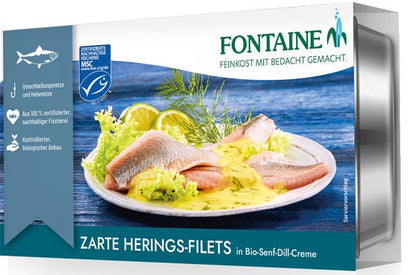 File de hering fraged in sos bio cu mustar si marar, 200g Fontaine