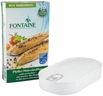 File de macrou cu piper in ulei de floarea soarelui bio, 200g Fontaine