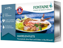 File de macrou migrator fara piele si fara oase in ulei de masline bio extravirgin, 125g Fontaine