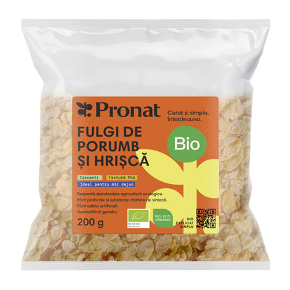 Fulgi bio de porumb si hrisca, 200g Pronat