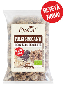 Fulgi crocanti bio de ovaz cu ciocolata 250g Pronat