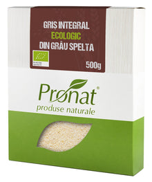 Gris integral bio din grau spelta, 500g Pronat