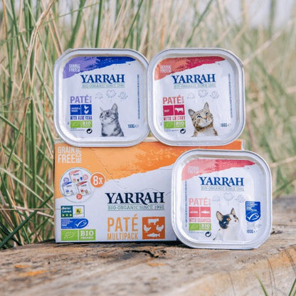 Hrana bio pentru pisici, tip pateu, in 3 arome, 800g Yarrah