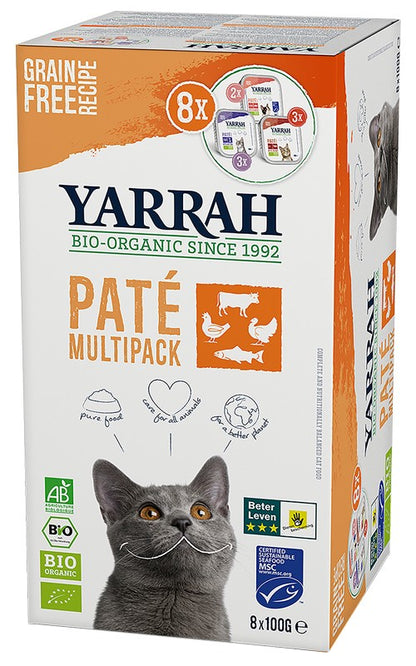 Hrana bio pentru pisici, tip pateu, in 3 arome, 800g Yarrah