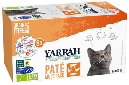 Hrana bio pentru pisici, tip pateu, in 3 arome, 800g Yarrah