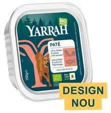 Hrana umeda bio pentru caini, bucati de carne de pui si somon, 150g Yarrah