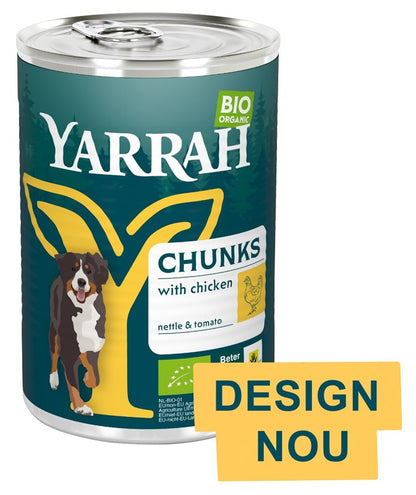 Hrana umeda bio pentru caini, bucati de pui in sos, 820g Yarrah