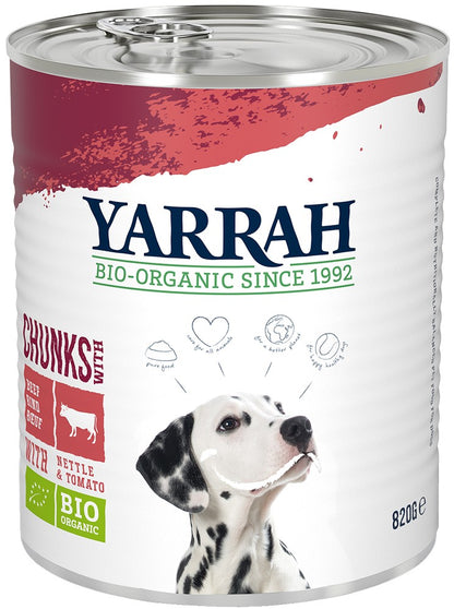 Hrana umeda bio pentru caini, bucati de vita in sos, 820g Yarrah