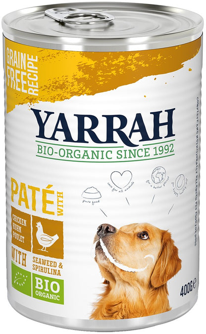 Hrana umeda bio pentru caini, cu pui, alge si spirulina, 400g Yarrah