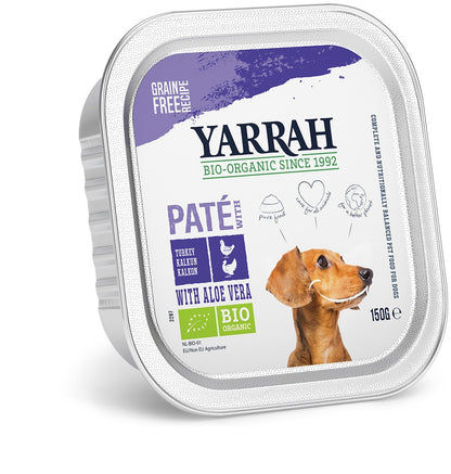 Hrana umeda bio pentru caini, pate cu pui, curcan si aloe vera, 150g Yarrah