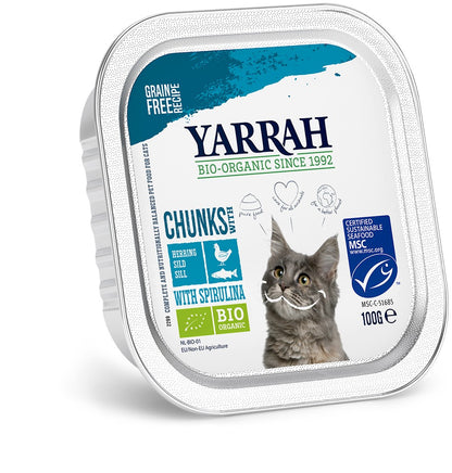 Hrana umeda bio pentru pisici cu carne de pui, peste si spirulina, 100g Yarrah