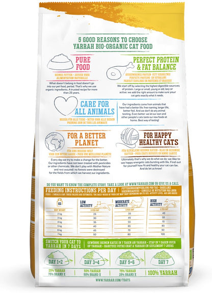 Hrana uscata bio pentru pisici adult, cu carne de pui, 30% proteina si 14% grasimi, 2.4kg Yarrah