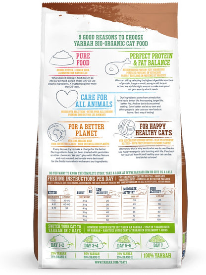 Hrana uscata bio pentru pisici, cu peste, 31% proteina si 14% grasimi, fara cereale, 2.4kg Yarrah