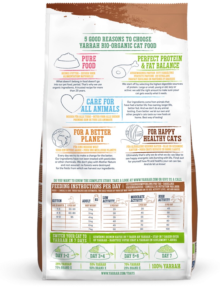 Hrana uscata bio pentru pisici, cu peste, 31% proteina si 14% grasimi, fara cereale, 800g Yarrah