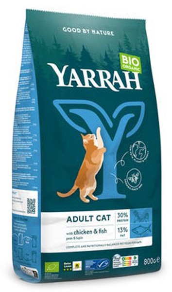Hrana uscata bio pentru pisici adult, cu peste, 30% proteina si 13% grasimi, 800g Yarrah