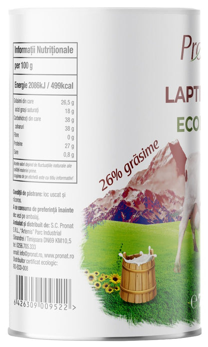 Lapte praf bio 26% grasime, 700g Pronat