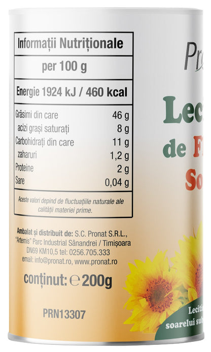 Lecitina de floarea soarelui, 200g Pronat