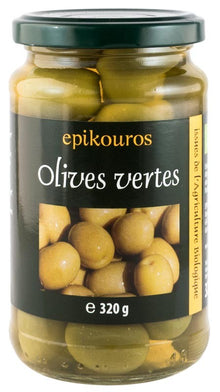 Masline verzi bio cu samburi in saramura, 320g Epikouros