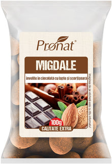 Migdale invelite in ciocolata cu lapte si scortisoara, 100g Pronat