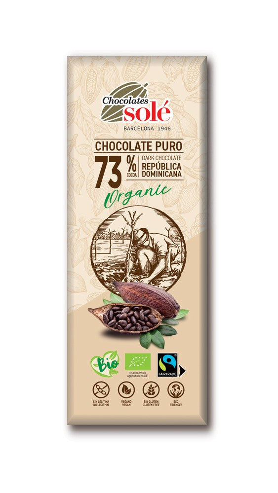 Mini tableta ciocolata neagra bio 73% cacao, 25g Chocolates Sole