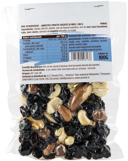 Mix Studentesc Amestec de fructe uscate si nuci 100g Pronat