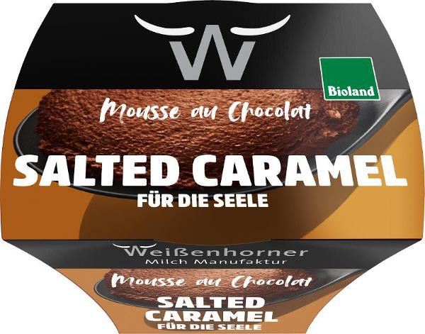 Mousse bio de ciocolata cu caramel sarat, 80g Weisenhorner Milch Manufaktur