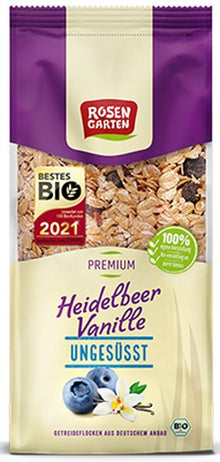 Musli bio neindulcit cu afine si vanilie 400g Rosen Garten