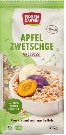 Musli bio neindulcit cu mere si prune, 375 g Rosen Garten
