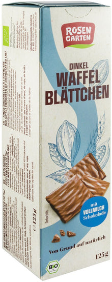 Napolitane bio din grau spelta in ciocolata cu lapte, 125g Rosen Garten