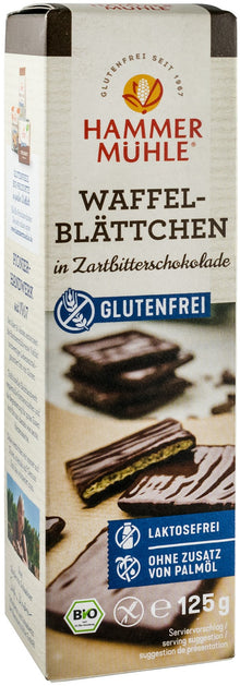 Napolitane bio, fara gluten, invelite in ciocolata neagra, 125g Hammer Muhle