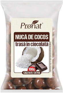 Nuca de cocos trasa in ciocolata, 100g Pronat