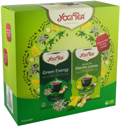 Oferta 1 x Ceai bio Energie Verde, 17 pliculete x 1.8g (30.6g) + 1x ceai bio matcha lemon, 17 pliculete 30.6g Yogi Tea