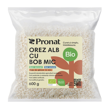 Orez alb bio cu bob mic, 600g Pronat