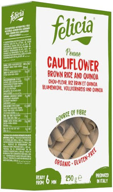 Penne bio din orez brun si quinoa, cu conopida, 250G Felicia