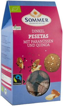 Pesetas biscuiti bio din faina de grau spelta cu nuci braziliene si quinoa, fairtrade, 150g Sommer