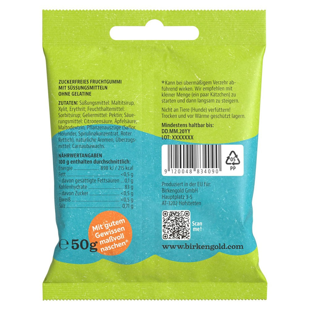Jeleuri din fructe cu xilitol in forma de pisicute, 50g Birkengold