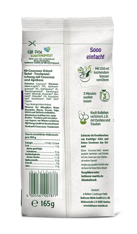 Premix bio pentru salata de cous cous oriental, 165g Bohlsener Muehle