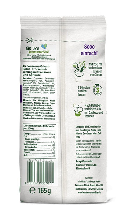 Premix bio pentru salata de cous cous oriental, 165g Bohlsener Muehle