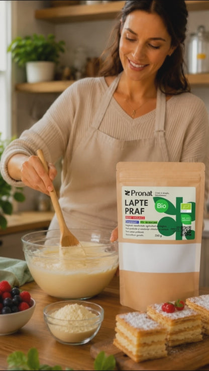 Lapte praf bio degresat, 1% grasime, 250g Pronat