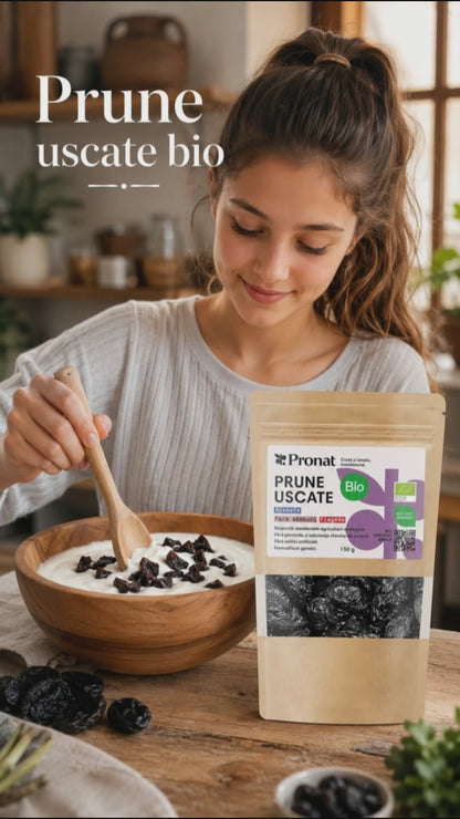 Prune uscate bio, fara samburi, 150g Pronat