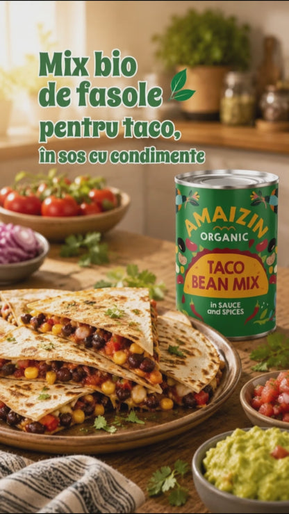 Mix bio de fasole pentru taco, în sos cu condimente, 400g Amaizin