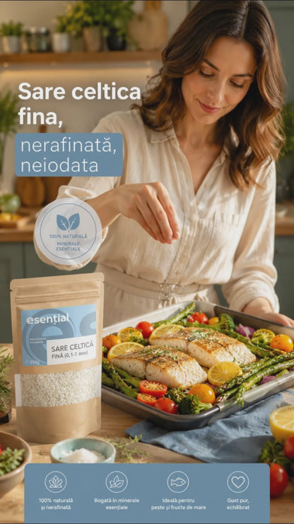 Sare celtica fina, nerafinată, neiodata, 250g Esential