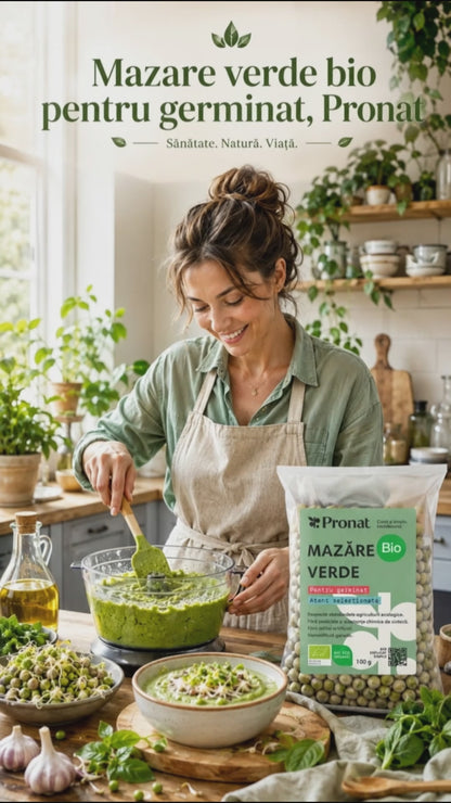 Mazare verde bio pentru germinat, 100g Pronat