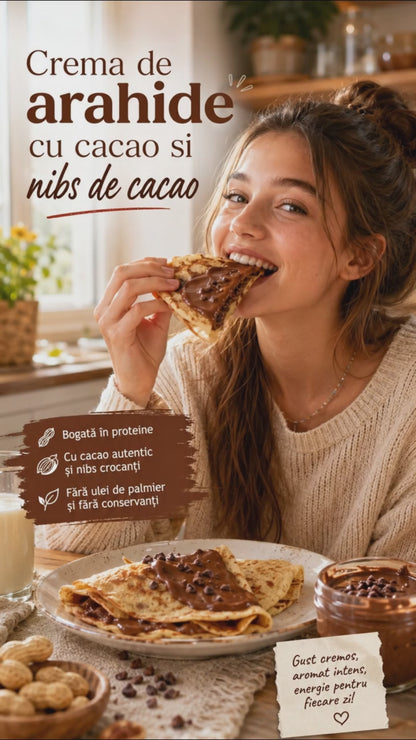 Crema de arahide cu cacao si nibs de cacao, 300 g