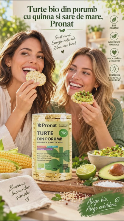 Turte bio din porumb cu quinoa si sare de mare, 100g Pronat