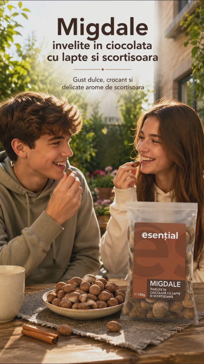 Migdale invelite in ciocolata cu lapte si scortisoara, 100g Esential