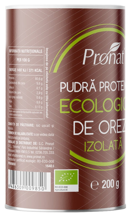 Pudra proteica bio de orez izolata, 200g Pronat