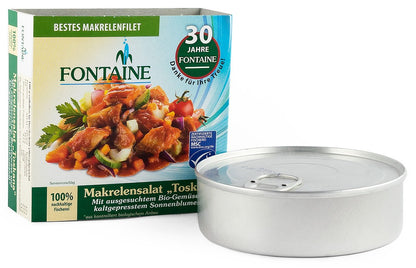 Salata de macrou Toscana cu legume bio si ulei de floarea soarelui presat la rece, 200g Fontaine
