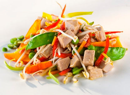 Salata de ton Asia cu legume bio si ulei de floarea soarelui presat la rece, 200g Fontaine