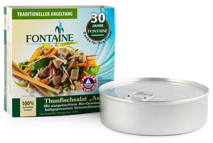 Salata de ton Asia cu legume bio si ulei de floarea soarelui presat la rece, 200g Fontaine